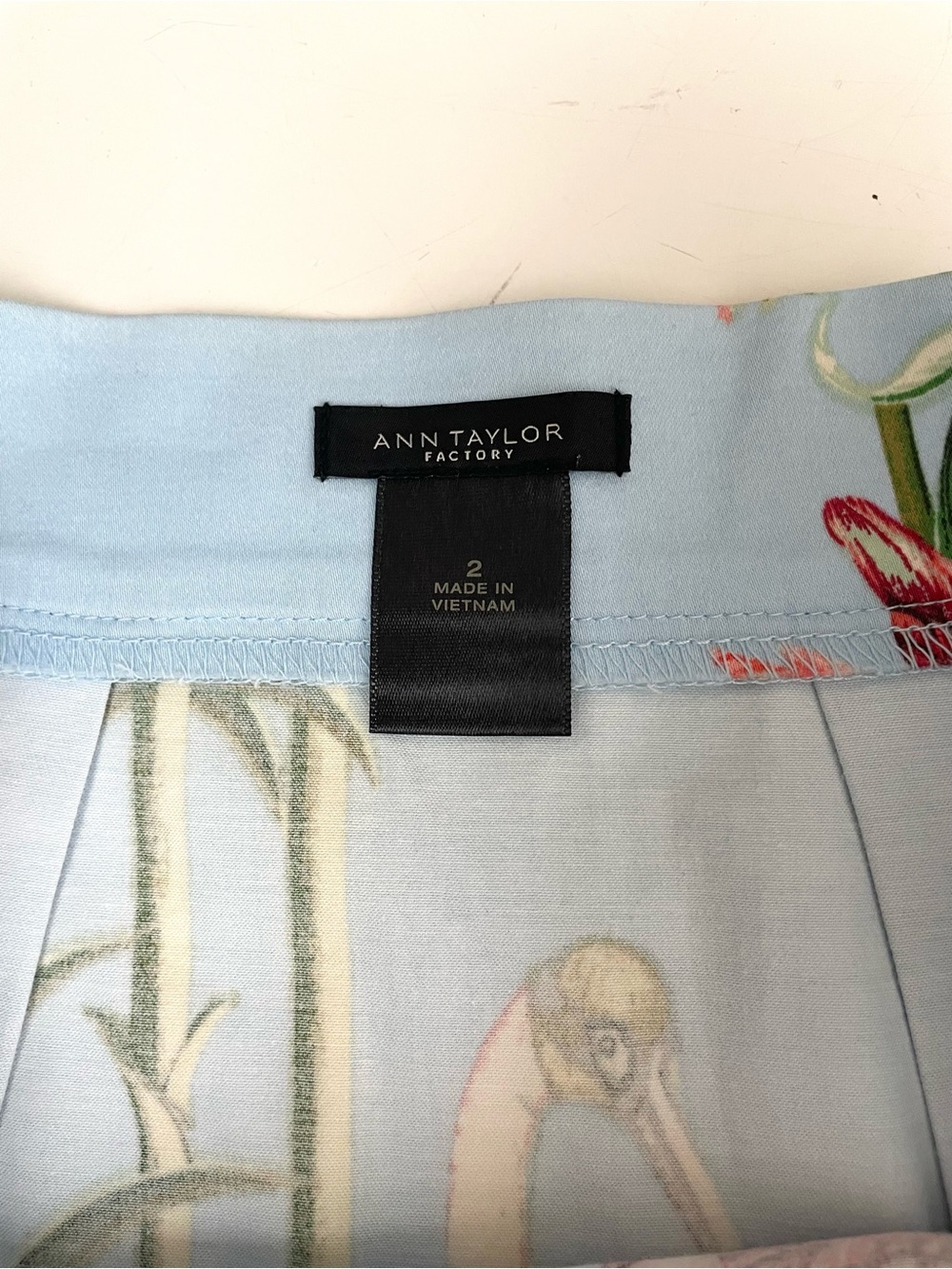 Ann Taylor Flared Skirt Blue Pink Tropical Bird Print Lined Pocket - Picture 7 of 12